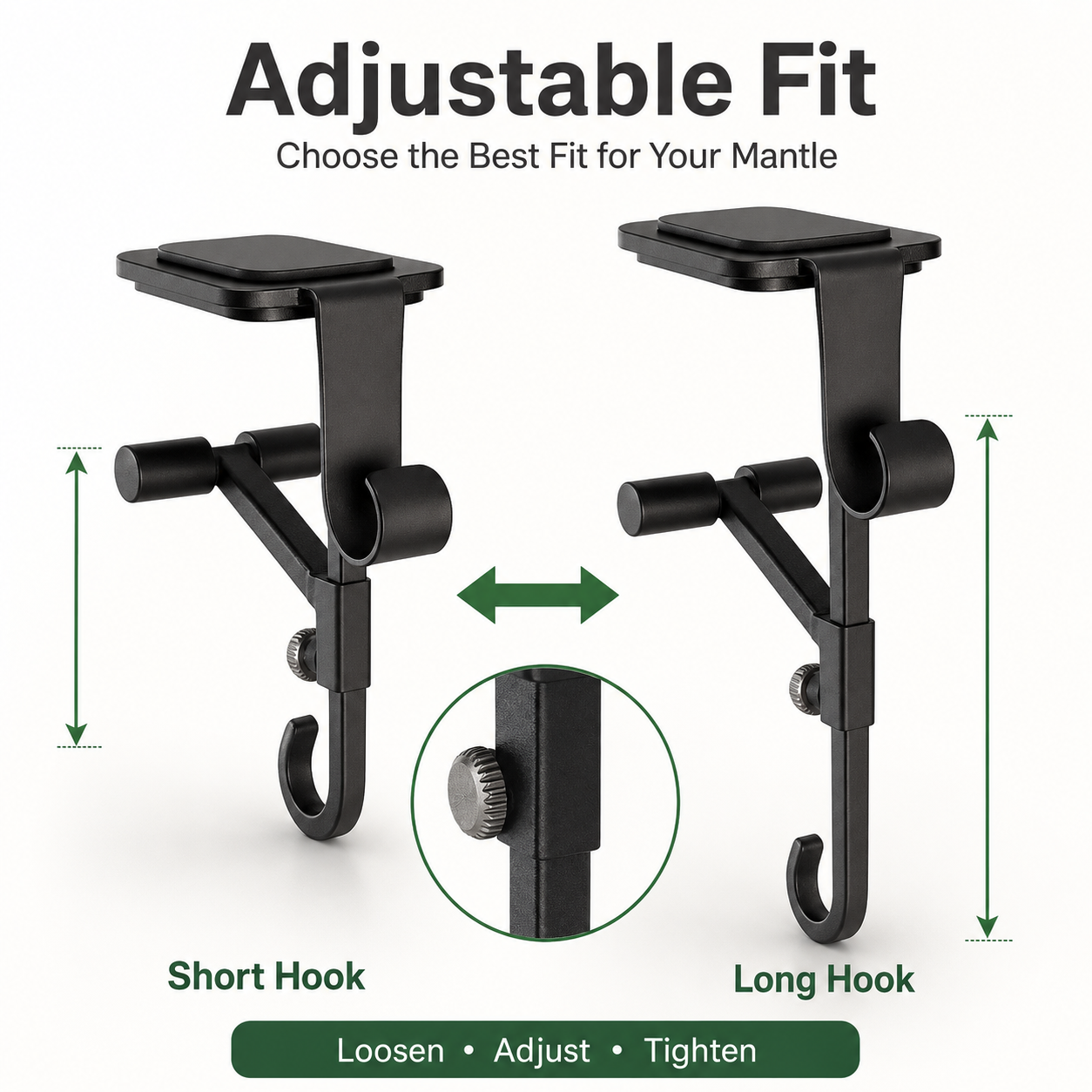 Adjustable short and long mantle hanger options