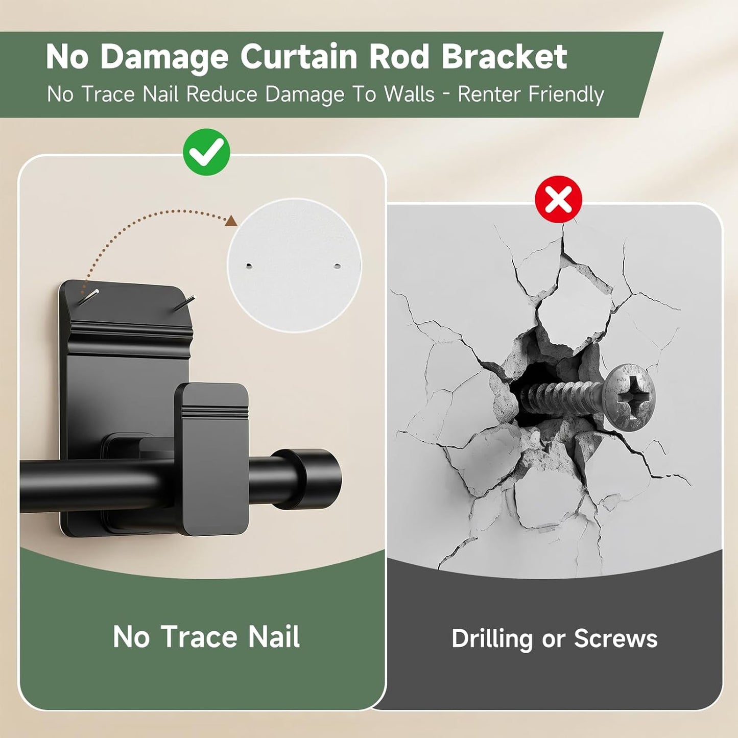 No Drill Curtain Rod Brackets